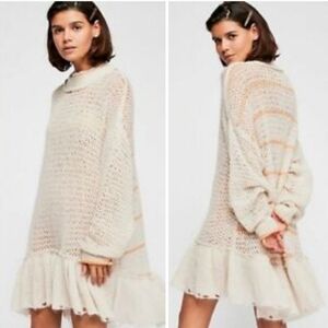 Free People Float On Sweater Dress Women's S Cream Babydoll Retro Romantic